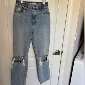 Abercrombie & Fitch Light Blue Distressed Straight Leg Jeans